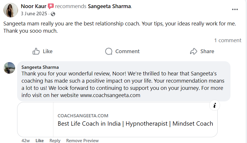 noor - honest review for best mindset coach in india - sangeeta