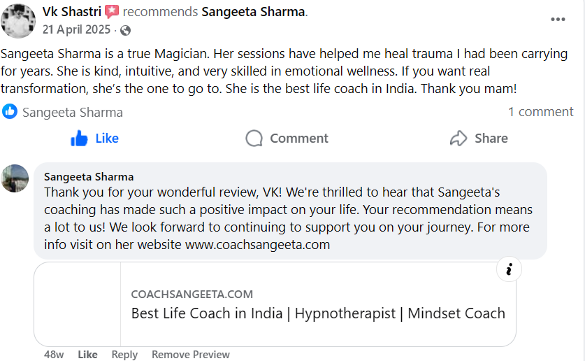 vk - review for best therapist in india sangeeta