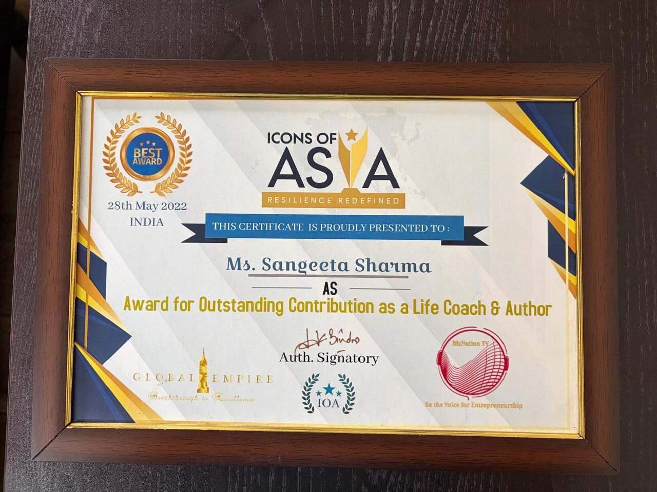 aisa awards to coach sangeeta